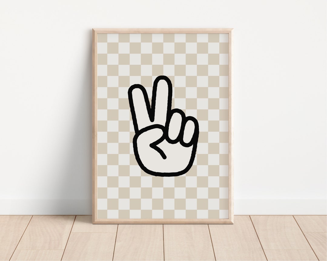 Peace Sign Neutral Peace Sign Tan Checker Digital Print, Neutral Wall Art, Neutral Nursery ...
