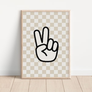 Peace Sign Tan Checker Digital Print, Neutral Wall Art, Neutral Nursery Art, Cute Baby Room Art, Downloadable Print, Kids Room Decor