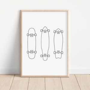 White Skateboard Trio Downloadable Print, Boy Nursery Decor, Kids Room, Monochrome Play Room Wall Decor, Quote Kids Wall Art, Printable