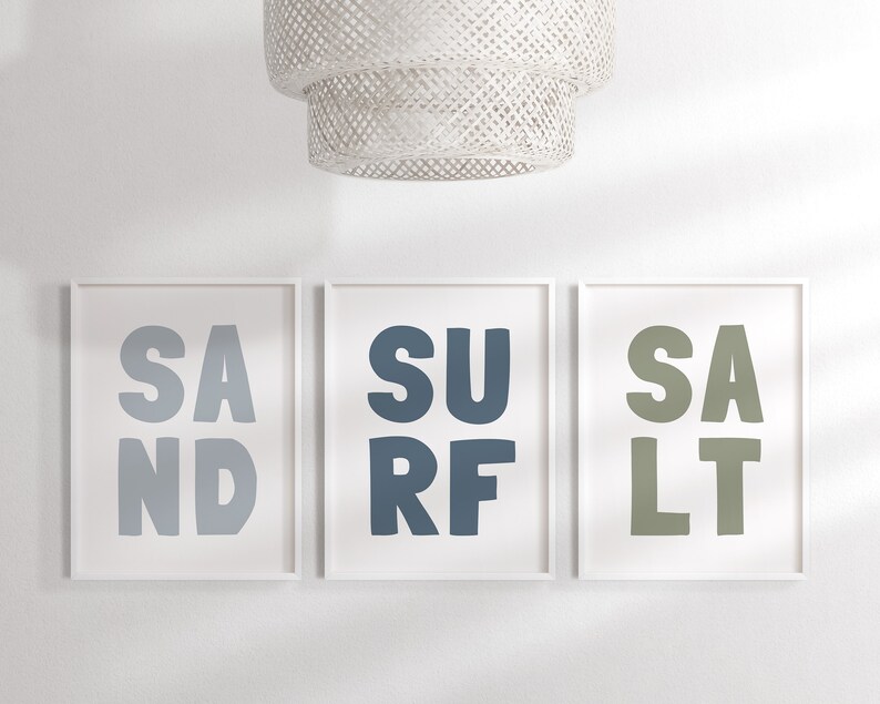 Sand Surf Salt Beachy Gallery Wall Set of 3 Downloadable Prints, Boy Room Decor, Surf Kids Room, Beach House, Quote Play Room, Printable image 2