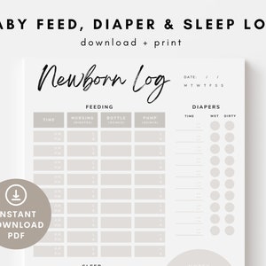 Registro digital imprimible para recién nacidos, registro diario del bebé en PDF, registro diario minimalista y neutral, descarga instantánea para mamás primerizas.