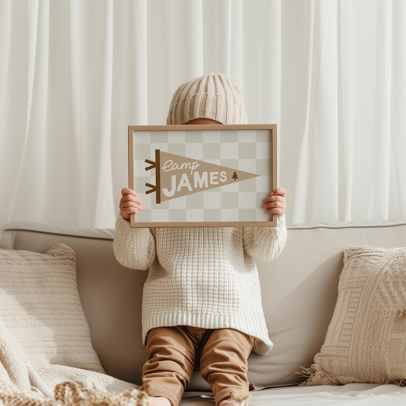 Personalized Camp Name Flag Digital Print, Kids Name Sign, Retro