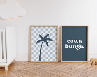 Cowa Bunga Palm Tree Downloadable Print Set of 2, Surf Nursery Decor, Beach Kids Room, Surfer Room, Beachy Kids Wall Art, Boho Wall Art
