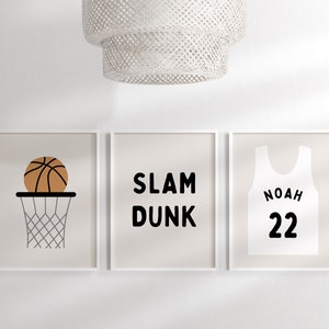 Slam Dunk Personalized Basketball Gallery Wall Set of 3 Downloadable Prints, Monochrome Boy Nursery Decor, Kids Room, Sport Printable