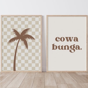 Cowa Bunga Palm Tree Downloadable Print Set of 2, Surf Nursery Decor, Beach Kids Room, Surfer Room, Beachy Kids Wall Art, Boho Wall Art