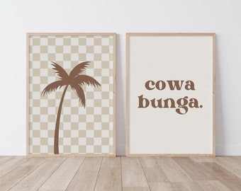 Cowa Bunga Palm Tree Downloadable Print Set of 2, Surf Nursery Decor, Beach Kids Room, Surfer Room, Beachy Kids Wall Art, Boho Wall Art