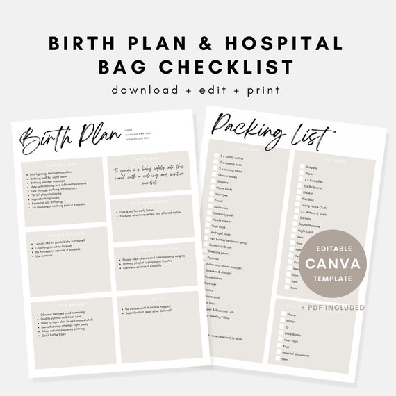 Editable Birth Plan Template, Canva Template, Simple Printable Birthing Plan, Labor And Delivery Preferences, Birth Preferences