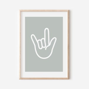 I Love You ASL Sign Sage Digital Print, Neutral Wall Art, Neutral Nursery Art, Cute Baby Room Art, Downloadable Print, Kids Room Decor