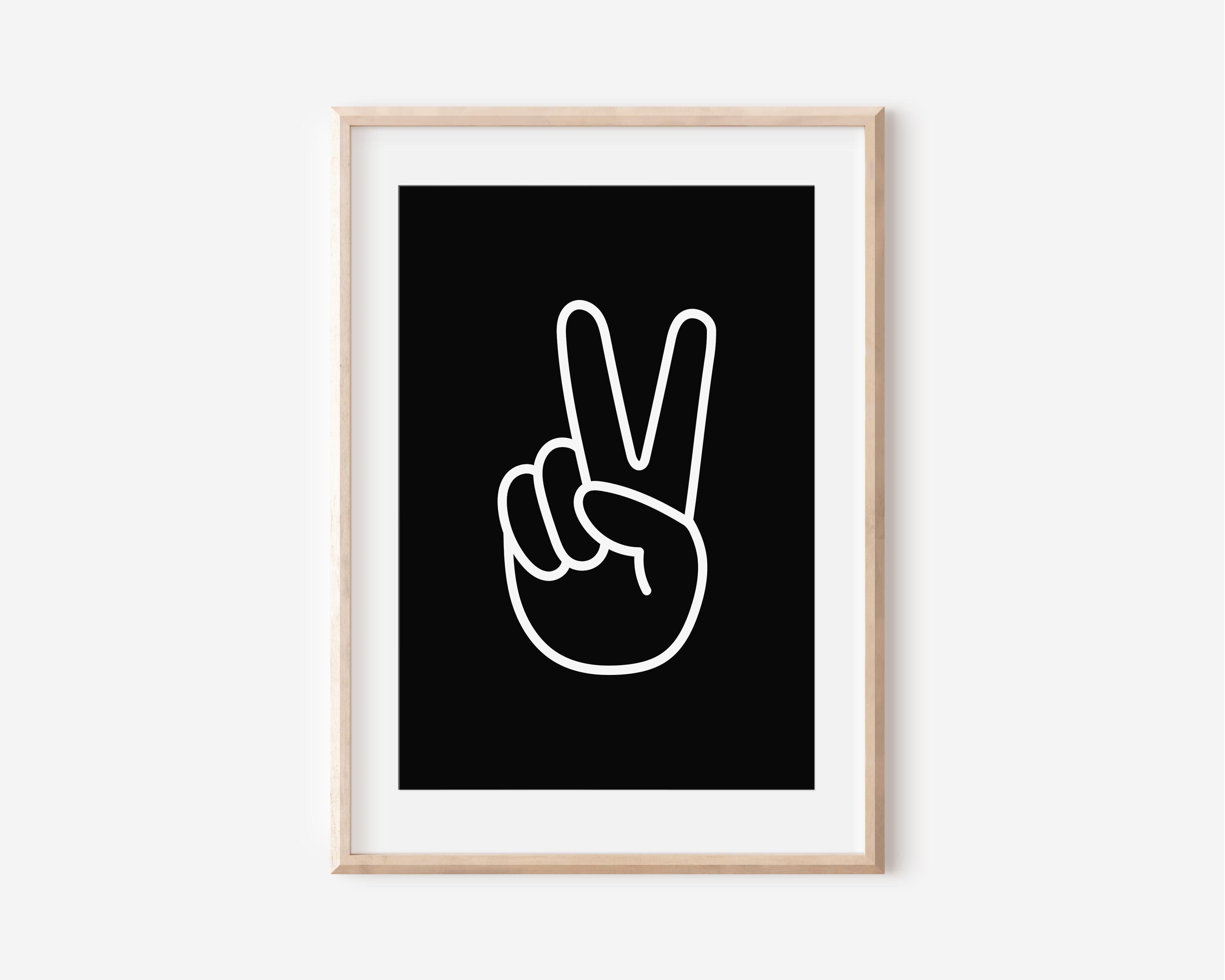 Peace Sign Neutral Black Peace Sign Hand Digital Print, Nursery Wall Art, Neutral Nursery ...