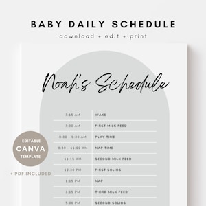 Modello di programma modificabile per neonati e bambini piccoli, modello Canva, programma babysitter stampabile, routine minimalista neutra, download immediato, PDF