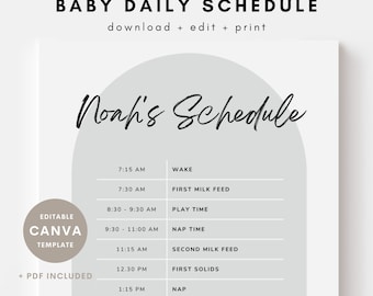 Editable Baby & Toddler Schedule Template, Canva Template, Printable Babysitter Schedule, Neutral Minimalist Routine, Instant Download, PDF