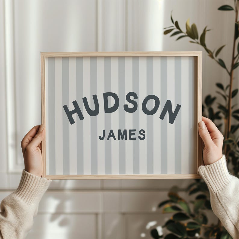 Personalized Stripe Name Sign Downloadable Print, Nursery Name Decor ...