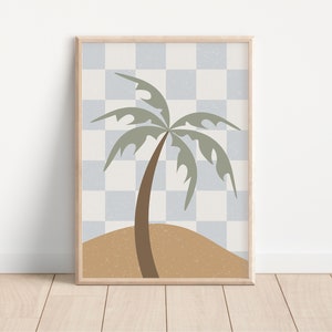 Impresión descargable de palmera, decoración de guardería de surf, habitación infantil de playa, habitación de surfista, arte de pared playero para niños, arte de pared boho, arte de pared retro