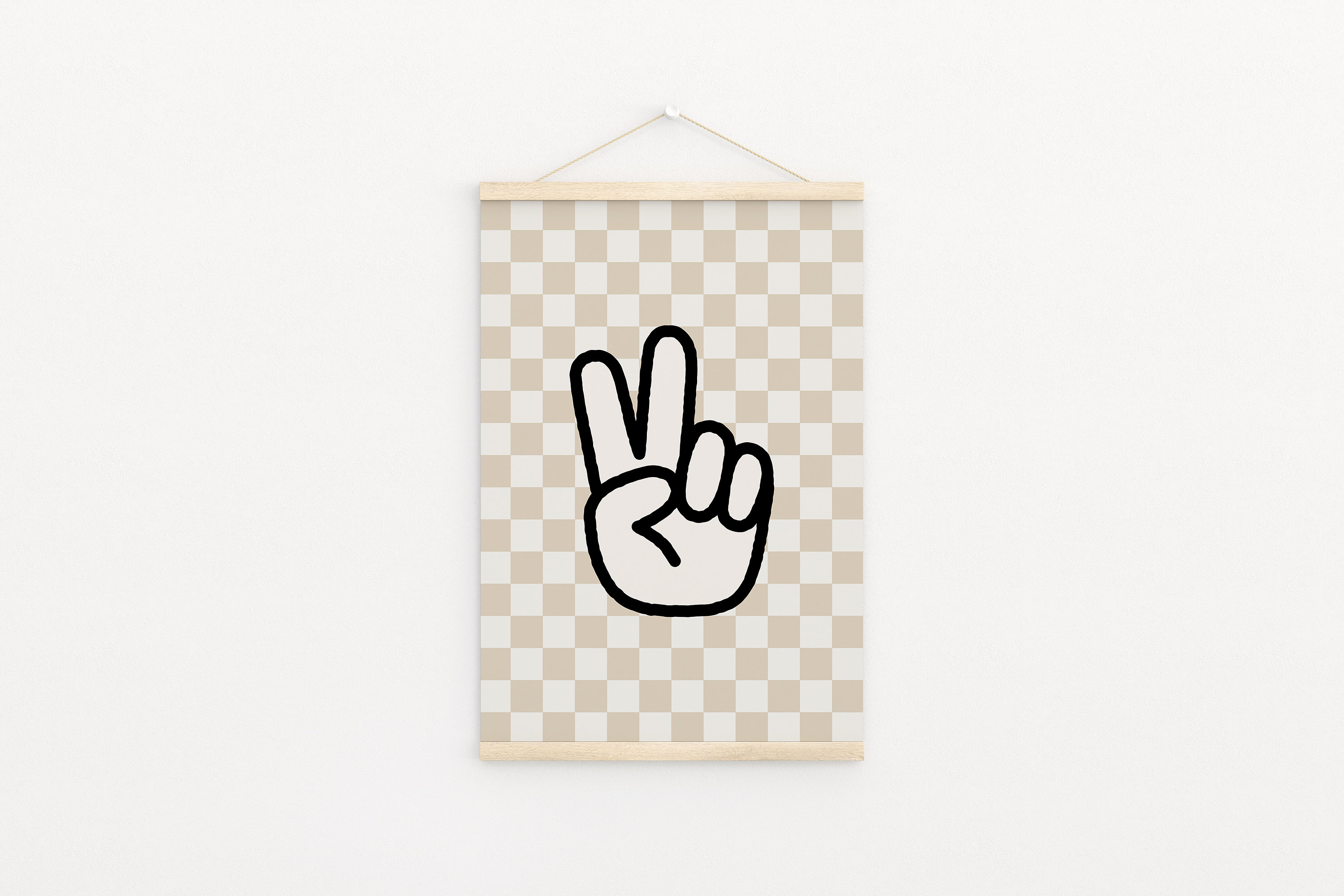 Peace Sign Neutral Peace Sign Tan Checker Digital Print, Neutral Wall Art, Neutral Nursery ...