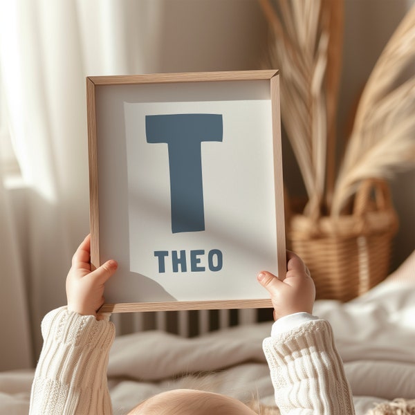 Personalisierte Initiale und Name Digitaldruck, minimalistische moderne Wandkunst, Spielzimmer Initial Print für Mädchen und Jungen, Kinderzimmer Initial Print