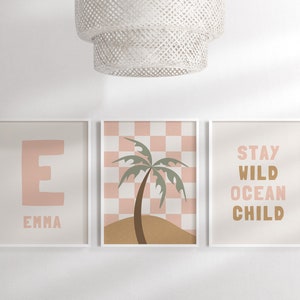 Personalized Stay Wild Ocean Child Palm Tree Set of 3 Downloadable Prints, Surf Nursery Decor, Modern Kids, Beachy Wall Art, Boho Wall Art