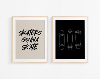 Skaters Gonna Skate Gallery Wall Set of 2, Boy Nursery Decor, Kids Room, Skateboard Play Room Wall Decor, Quote Kids Wall Art, Printable