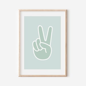 Mint Peace Sign Downloadable Print, Peace Hand, KIds Room Wall Art, Modern Nursery Art, Cute Baby Room Art, Digital Print, Kids Room Decor