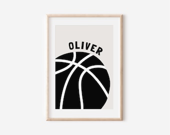 Personalized Name Basketball Downloadable Print, Minimalist Name Decor, Kids Room, Neutral Sport Wall Decor, Kids Wall Art, Printable