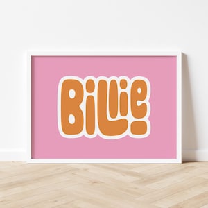 Impresión digital personalizada con nombre colorido de burbuja, letrero con nombre para guardería, arte de pared con letras retro, impresión con nombre para guardería para niños, decoración de guardería