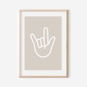 I Love You ASL Sign Tan Digital Print, Neutral Wall Art, Neutral Nursery Art, Cute Baby Room Art, Downloadable Print, Kids Room Decor