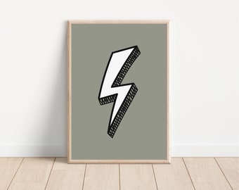 Scribble Lightning Bolt Khaki Downloadable Print, Boy Nursery Decor, Kids Room, Monochrome Play Room Wall Decor, Kids Art, Printable