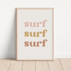 Surf Surf Surf Downloadable Print, Surf Nursery Decor, Beach Kids Room, Surfer Room, Beachy Kids Wall Art, Boho Wall Art, Retro Wall Art