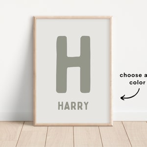 Impresión digital personalizada con nombre e inicial, arte de pared moderno minimalista, impresión con inicial para sala de juegos para niñas y niños, impresión con inicial para habitación de niños