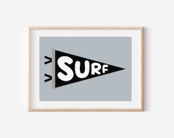 Surf Flag Blue Downloadable Print, Surf Nursery Decor, Beach Kids Room, Surfer Room, Beachy Kids Wall Art, Boho Wall Art, Retro Wall Art