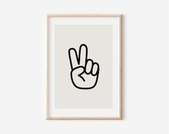 Peace Sign Digital Print, Neutral Wall Art, Neutral Nursery Art, Cute Baby Room Art, Downloadable Print, Kids Room Decor
