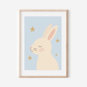Nursery Bunny Wall Art, Pastel Rabbit Print, Minimalist Animal Poster, Baby Room Decor, Scandinavian Kids Illustration