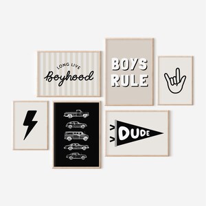 Boyhood Boys Rule Lightning Bolt Gallery Wall Set of 6 Downloadable Prints, Car Vehicle Boy Nursery Decor, Quote Play Wall Art, Printable