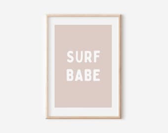 Surf Babe downloadbare print, surf kwekerij decor, strand kinderkamer, surfer kamer, beachy kinderen kunst aan de muur, boho kunst aan de muur, retro kunst aan de muur