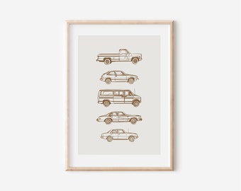 Retro Vintage Cars Downloadable Print, Vehicle Boy Nursery Decor, Kids Room, Minimalist Play Room Wall Decor, Quote Kids Wall Art, Printable