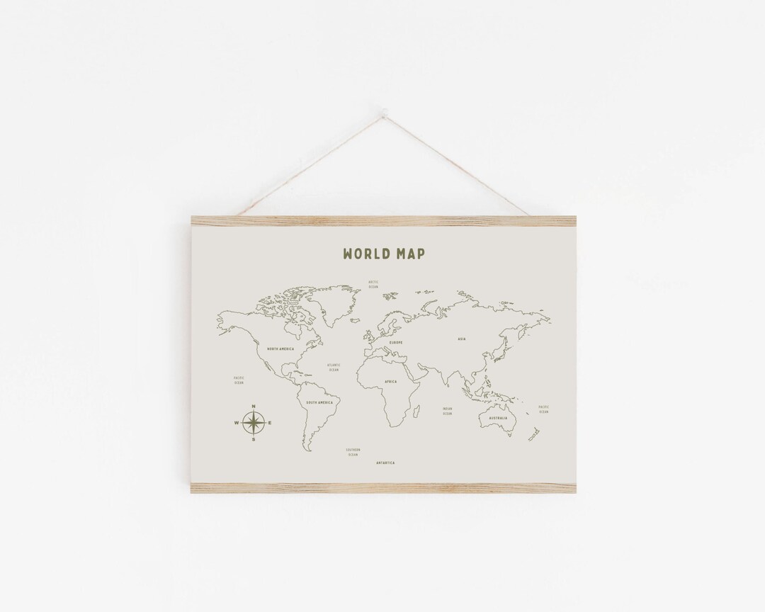 World Map Downloadable Print, Boy Nursery Decor, Khaki Kids Room ...