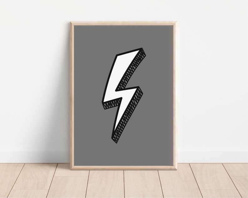 Personalized Name Boyhood Lightning Charcoal Gallery Wall Set of 3 Downloadable Prints, Nursery, Kids Room, Play Wall Art, Printable image 3