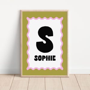 Personalized Quirky Wavy Colorful Name Digital Print, Nursery Name Sign, Retro Scalloped Letter Wall Art, Name Print for Kids, Nursery Decor