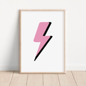 Lightning Bolt Hot Pink Downloadable Print, Boy Nursery Decor, Kids Room, Monochrome Play Room Wall Decor, Kids Art, Printable