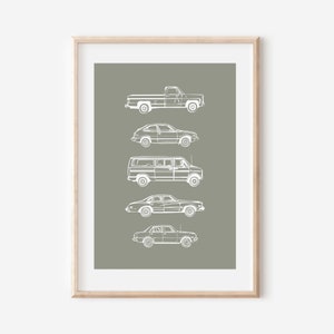 Impressão para download de carros vintage retrô, decoração de berçário de menino de veículo, quarto infantil, decoração de parede de sala de jogos minimalista, arte de parede infantil com citação, para impressão
