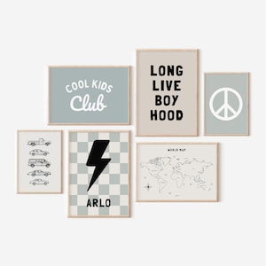 Personalisierte Name lang lebe Boyhood Blitz Bolt Galeriewand Set von 6 herunterladbare Drucke, Auto Junge Kinderzimmer Dekor, Wandkunst, printable