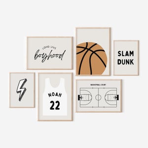 Personalized Name Basketball Shirt Gallery Wall Set of 6 Downloadable Prints, Sport Boy Nursery Decor, Quote Play Wall Art, Printable