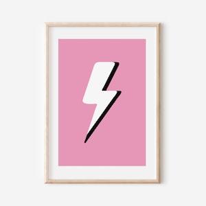 Lightning Bolt Hot Pink Downloadable Print, Boy Nursery Decor, Kids Room, Monochrome Play Room Wall Decor, Kids Art, Printable
