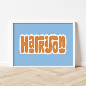 Impresión digital personalizada con nombre colorido de burbuja, letrero con nombre para guardería, arte de pared con letras retro, impresión con nombre para guardería para niños, decoración de guardería