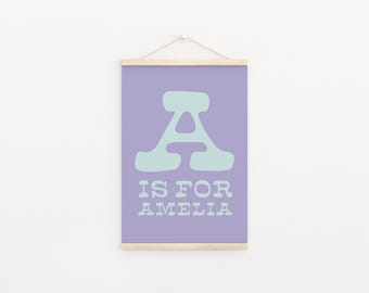 Personalized Quirky Colorful Name Digital Print, Nursery Name Sign, Retro Letter Wall Art, Nursery Name Print for Kids, Nursery Decor