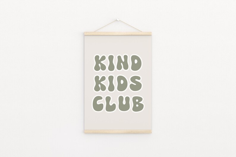 Sage Green Kind Kids Club Downloadable Print, Modern Nursery Decor, Siblings Room, Minimalist Neutral Play Room, Kids Wall Art, Printable image 3