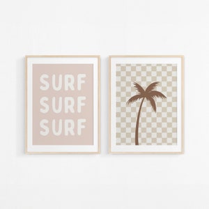 Sage Surf Palm Tree Downloadable Print Set of 2, Surf Nursery Decor, Beach Kids Room, Surfer Room, Beachy Kids Wall Art, Boho Wall Art