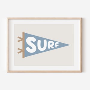 Surf Flag Blue Downloadable Print, Surf Nursery Decor, Beach Kids Room, Surfer Room, Beachy Kids Wall Art, Boho Wall Art, Retro Wall Art