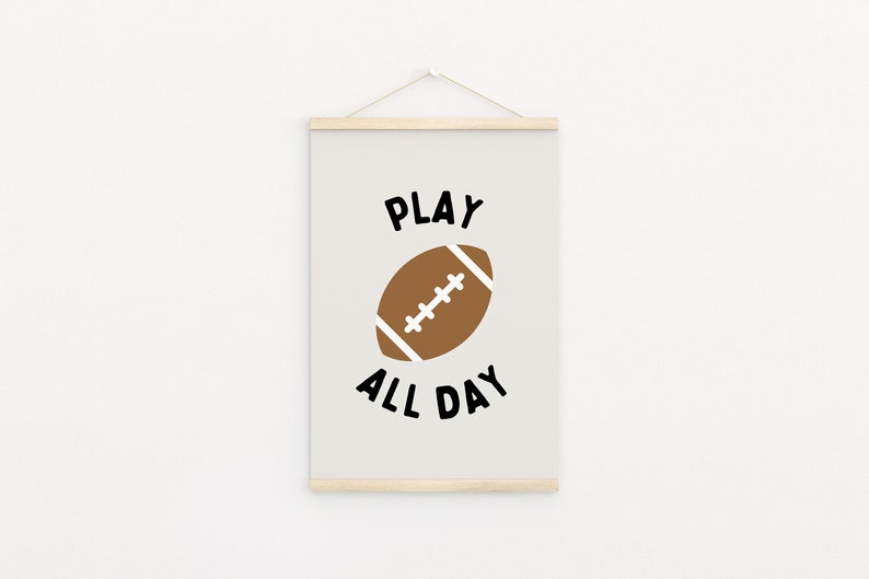 Football Play All Day Downloadable Prints, Monochrome Modern Sports Boy Nursery Decor, Kids Room, Quote Play Room, Sport Printable image 2