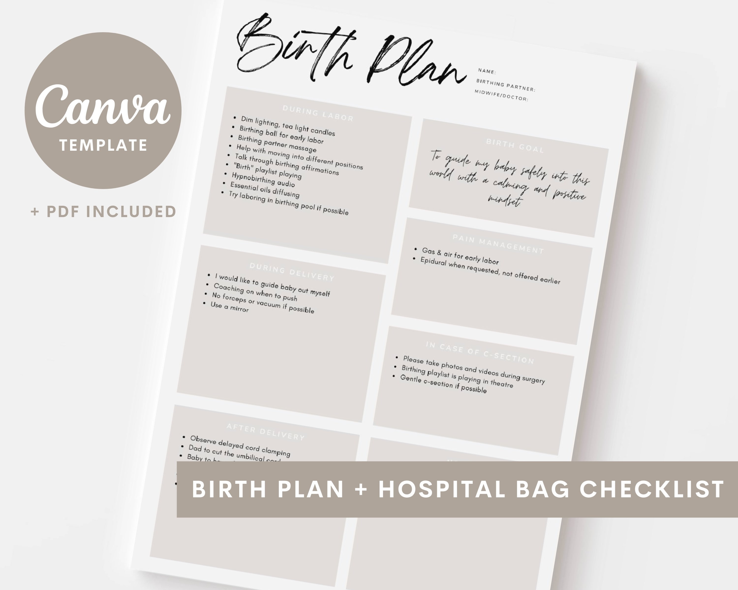 Editable Birth Plan Template Canva Template Simple Printable Etsy Editable Birth Plan Template Canva Template Simple Printable Etsy