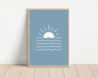 Sunrise Over Waves Downloadable Print, Surf Nursery Decor, Beach Kids Room, Surfer Room, Beachy Kids Wall Art, Boho Wall Art, Retro Wall Art